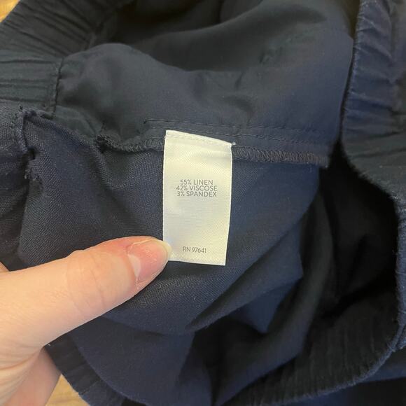 J.Jill Linen Wide Leg Pants Medium Petite Navy Stretch Cropped Nautical Beach - Picture 6 of 13